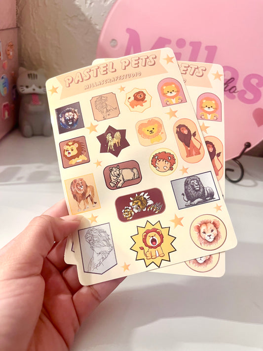 Cute Lion Waterproof Vinyl Sticker Sheet