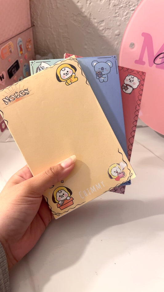 Kpop BT/TWE/ONE Adorable Character Notepads, Solid Cardboard Back