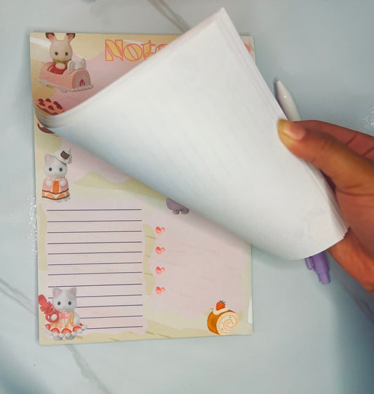 Large Adorable Colorful Critters Baking/Pastry Notepad, Solid Cardboard Back