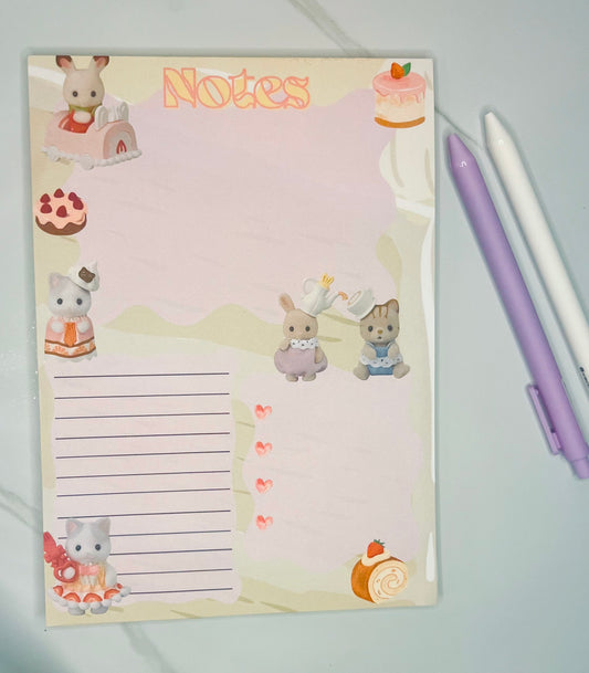 Large Adorable Colorful Critters Baking/Pastry Notepad, Solid Cardboard Back